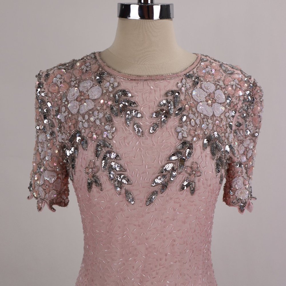 Vintage Stenay NWOT Pink Sequin Beaded Rhinestone Party Cocktail Wedding Dress S